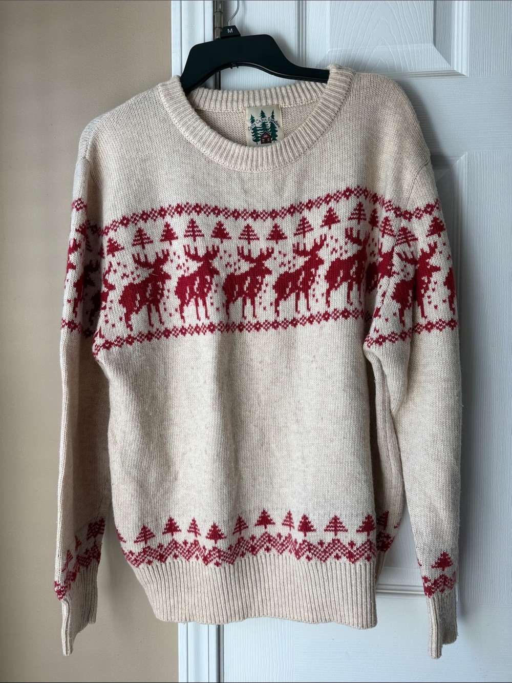 Kiel James Patrick Cream Sweater with Red Moose Fair Isle